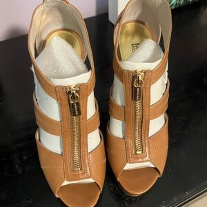 Michael Kors Tan Heels with Peep-Toe Design